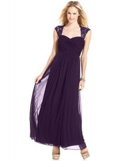 Xscape Petite Dress, Sleeveless Lace Pleated Gown   Dresses   Women
