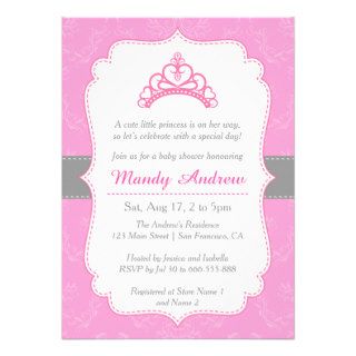 Elegant Damask, Princess Crown, Girl Baby Shower Personalized Invitation