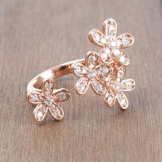 rose gold flower diamante cocktail ring by astrid & miyu