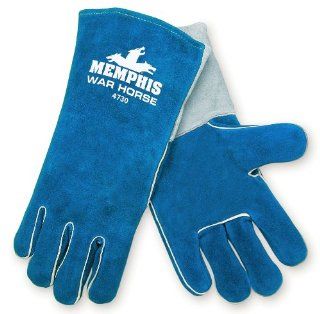 MCR Safety 4730 Warhorse Split Cow Leather Premium Deluxe Welder Gloves with Foam Lined and Wing Thumb, Blue, Large   Welding Safety Gloves  