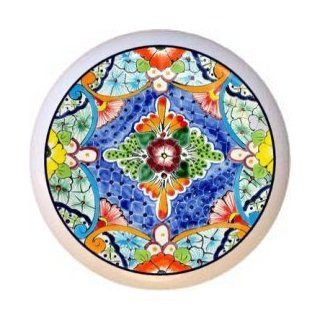 Talavera look Design131 Mexican Art Drawer Pull Knob   Cabinet And Furniture Knobs  