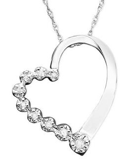 Diamond Necklace, 10k White Gold Diamond Journey Heart Pendant (1/10 ct. t.w.)   Necklaces   Jewelry & Watches