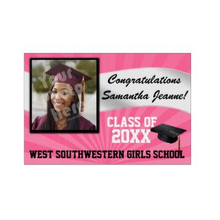 Pink/White Custom Photo Graduation Yard Sign