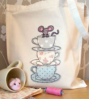 teacup mouse canvas shopper bag by delly doodles