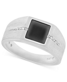 Mens Sterling Silver Ring, Onyx (1 1/2 ct. t.w.) and Diamond (1/8 ct. t.w.) Square Band Ring   Rings   Jewelry & Watches