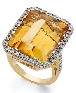 14k Gold Ring, Citrine (22 ct. t.w.) and Diamond (1/2 ct. t.w.) Rectangle Ring   Rings   Jewelry & Watches