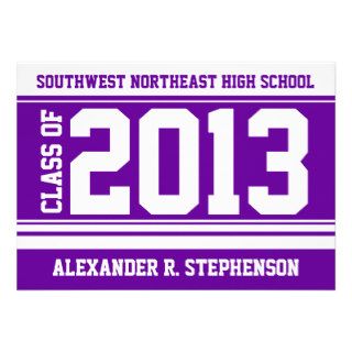 2013 Purple White Athletic Stripe Graduation Personalized Invite