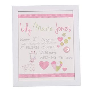 personalised framed new baby buttons print by dreams to reality design ltd