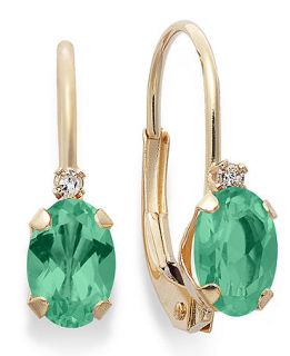 10k Gold Earrings, Emerald (9/10 ct. t.w.) and Diamond Accent Leverback Earrings   Earrings   Jewelry & Watches