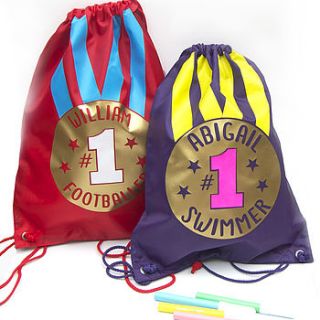 personalised sport gold medal kit bag by pop kid