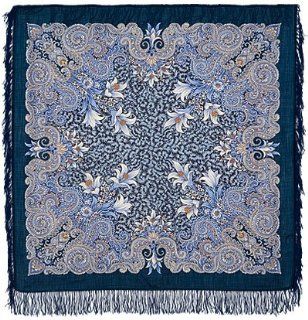 Morozko Russian Shawl 100% Wool with Fringe 125x125cm (50x50 Inch) Blue  Other Products  