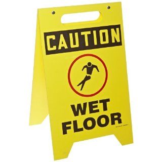 Accuform Signs MF111 Plastic Free Standing Fold Ups Floor Safety Sign, Legend "CAUTION WET FLOOR" with Graphic, 12" Width x 20" Height x 0.125" Thickness, Black/Red on Yellow