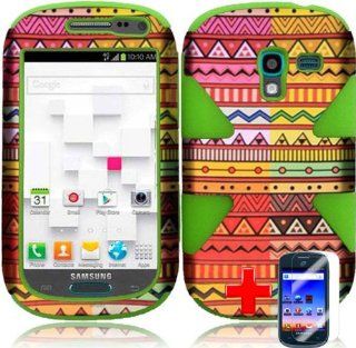Samsung Galaxy Exhibit T599 (T Mobile) 2 Piece Silicon Soft Skin Hard Plastic Image Case Cover, Multicolor Abstract Geometric Aztec Pattern + LCD Clear Screen Saver Protector Cell Phones & Accessories