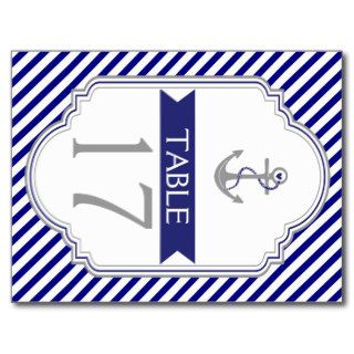 Naby blue anchor nautical wedding table number postcards