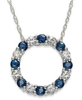 10k White Gold Necklace, Blue Sapphire (3/8 ct. t.w.) and White Sapphire (1/3 ct. t.w.) Circle Pendant   Necklaces   Jewelry & Watches