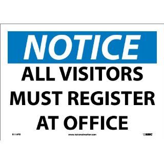 NMC N119PB OSHA Sign, "NOTICE ALL VISITORS MUST REGISTER AT OFFICE", 14" Width x 10" Height, Pressure Sensitive Vinyl, Black/Blue On White Industrial Warning Signs