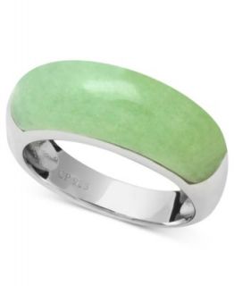 14k Gold and Sterling Silver Ring, Jade and Diamond Accent Barrel Ring   Rings   Jewelry & Watches