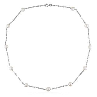 Miadora 14k White Gold Freshwater White Pearl Tin Cup Necklace (6.5 7 mm) Miadora Pearl Necklaces