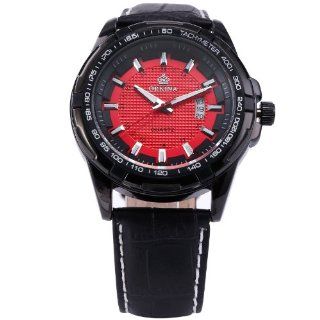 ORKINA Men's Date Diamond Check Leather Band Mens Sport Quartz Wrist Watch ORK119 Watches