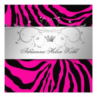 311 Silver Divine Hott Pink Zebra Lingerie Personalized Invitations