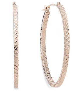 14k Rose Gold Earrings, Diamond Cut Oval Hoop Earrings   Earrings   Jewelry & Watches