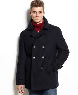Tommy Hilfiger Double Breasted Wool Blend Peacoat Trim Fit   Coats & Jackets   Men