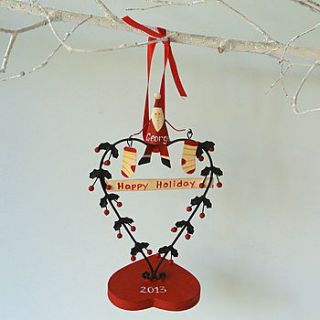 personalised santa on heart wreath by chantal devenport designs