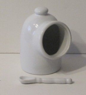 Norpro Whtie Porcelain Salt Cellar with Spoon   Housewares