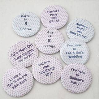 personalised party favour badges by edamay