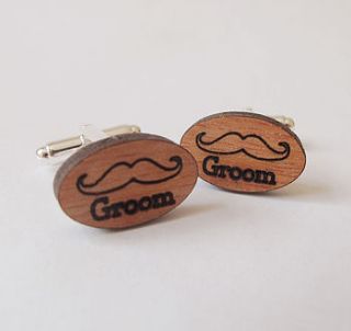 engraved moustache 'groom' cufflinks by sarah hurley designs