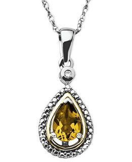 14k Gold and Sterling Silver Necklace, Citrine (5/8 ct. t.w.) and Diamond Accent Teardrop Pendant   Necklaces   Jewelry & Watches