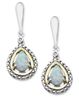 14k Gold and Sterling Silver Necklace, Opal (3/8 ct. t.w.) and Diamond Accent Teardrop Pendant   Necklaces   Jewelry & Watches