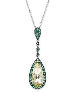 Sterling Silver Necklace, Lemon Quartz (5 ct. t.w.) and Green Swarovski Zirconia ( 7/8 ct. t.w.) Drop Pendant   Necklaces   Jewelry & Watches