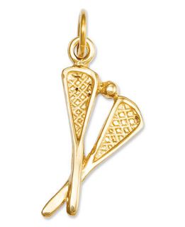 14k Gold Charm, Solid Polished Lacrosse Sticks Charm   Jewelry & Watches