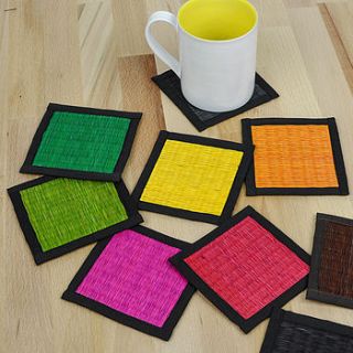 handwoven colourful square coaster set by nom living