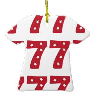 Number 7   White Stars on Dark Red Christmas Tree Ornaments