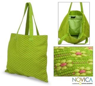 Cotton 'Summer Blooms' Medium Tote Bag (Guatemala) Novica Tote Bags