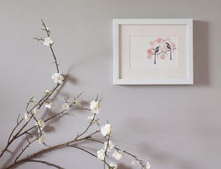 cherry blossom bird art print 5x7 unframed by blue eggs and tea
