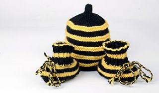 hand knitted bumble bee gift set by sweetheart knits