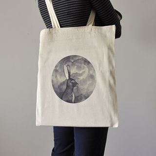 bunny and moon cotton tote bag by zosienka