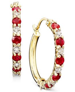 10k Gold Ruby (3/4 ct. t.w.) & Diamond Accent Hoop Earrings   Earrings   Jewelry & Watches