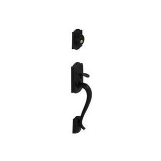 Schlage F60 622 Matte Black Camelot Handle Set with Accent handle and Camelot Rose   Door Handles  