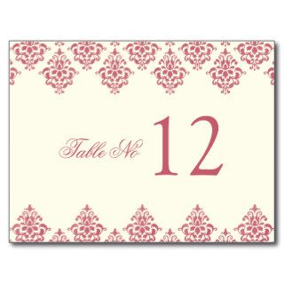 Pink Ivory Arabesque Damask Table Number Card Post Card