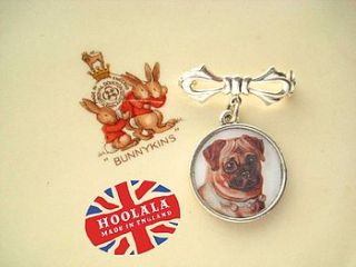 pug portrait charm pin brooch made in england by hoolala