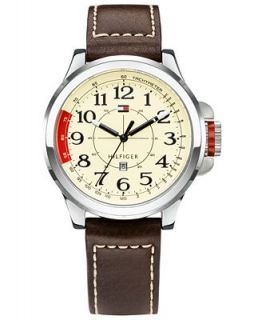 Tommy Hilfiger Watch, Mens Sport Brown Leather Strap 45mm 1790844   Watches   Jewelry & Watches