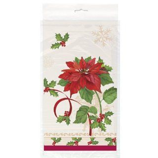 Poinsettia Joy Plastic Table Cover, 54 by 108 Inch Kitchen & Dining