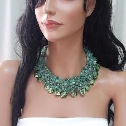 Green Aventurine and Seashells Cluster Stone Toggle Necklace (Philippines) Necklaces