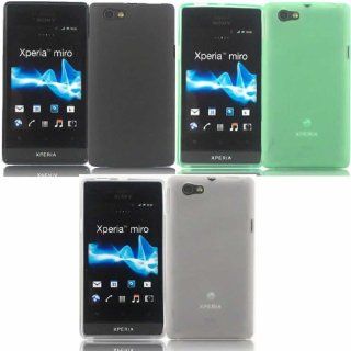 3 Pack Gel Case Cover Skin For Sony Xperia Miro / Black And Green And Off White Cell Phones & Accessories