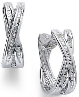 Diamond Earrings, Sterling Silver Diamond X Hoop Earrings (1/4 ct. t.w.)   Earrings   Jewelry & Watches