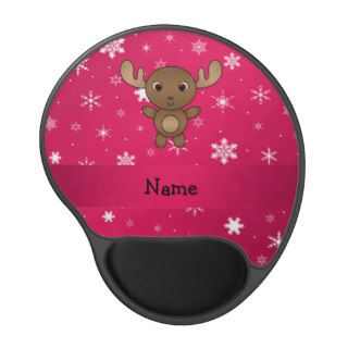 Personalized name moose pink snowflakes gel mouse mats